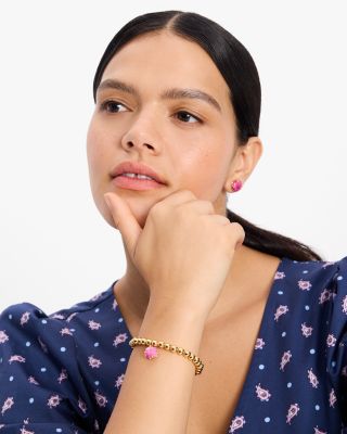 Pop Of Joy Pink Cubic Zirconia Charm Beaded Stretch Bracelet