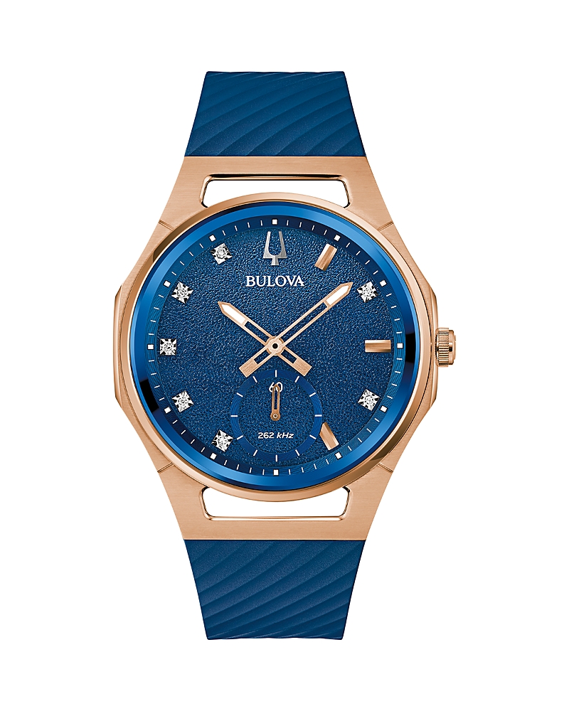 Bulova Women's Marc Anthony Curv Diamond Accent Blue Silicone Strap Watch 41mm In Blue/blue