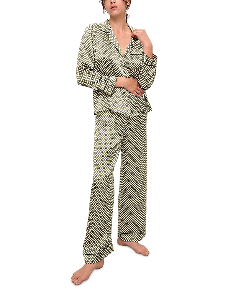 Eberjey Inez Silk Pajama Set In Geo Sphere Moss/navy