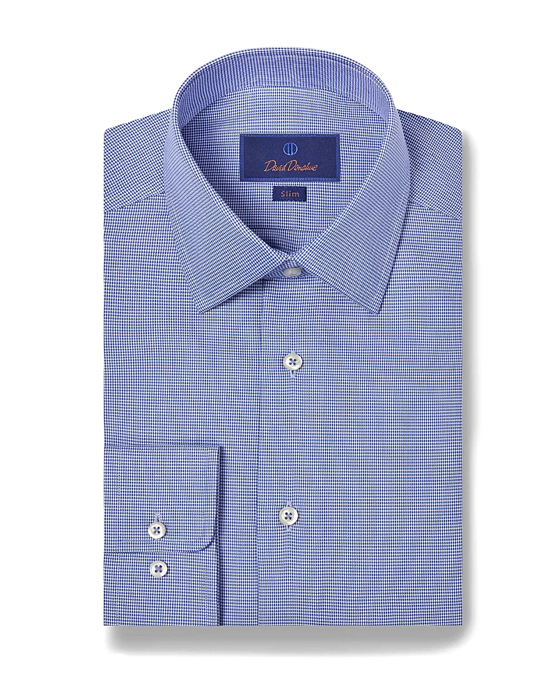 David Donahue Trim Fit Geometric Pattern Twill Dress Shirt In Blue/sky