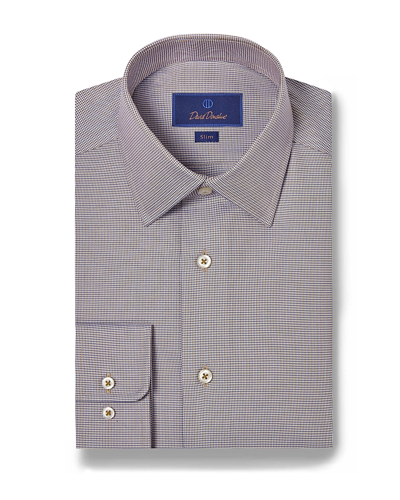 David Donahue Regular Fit Geometric Pattern Twill Dress Shirt In Chocolate/sky