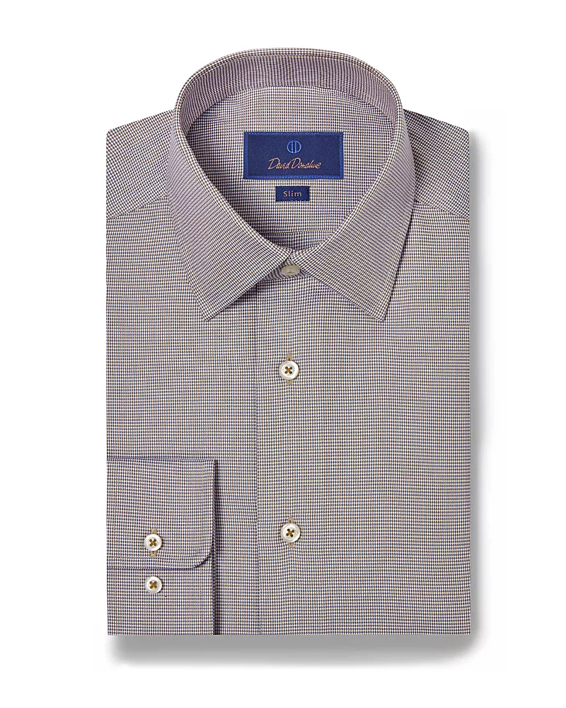 David Donahue Cotton Micro Dobby Slim Fit Dress Shirt
