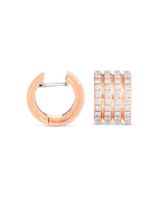Roberto Coin 18K Rose Gold Portofino Diamond Pave Four Row Huggie Hoop Earrings