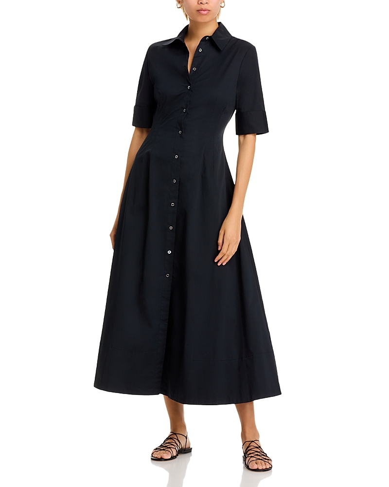 Staud Joan Short-sleeve Maxi Shirtdress In Black