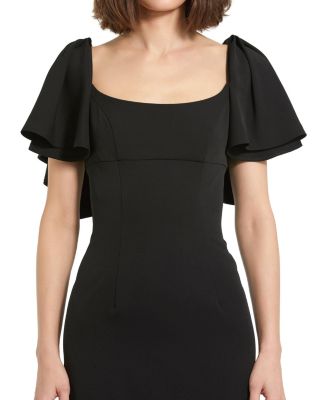 Crepe Ruffle Sleeve Fitted Maxi Dress