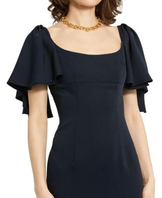 Crepe Ruffle Sleeve Fitted Maxi Dress