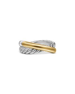 Crossover Two Row Ring in Sterling Silver with 14K Yellow Gold, 7.5mm