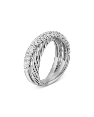 Crossover Two Row Ring in Sterling Silver with Diamonds, 7.5mm