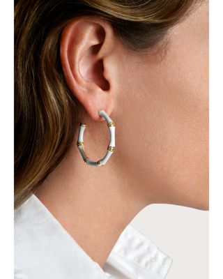 Enamel Bamboo Shaped Hoop Earrings