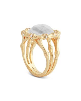 Bamboo White Stone Statement Ring in 18K Gold Plated