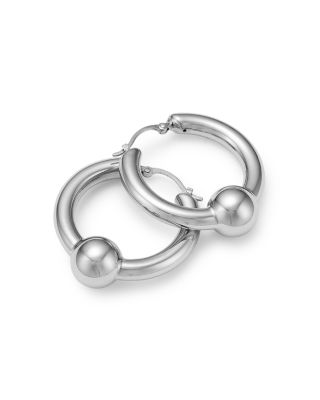 Large Tube Ball Hoop Earrings in Sterling Silver