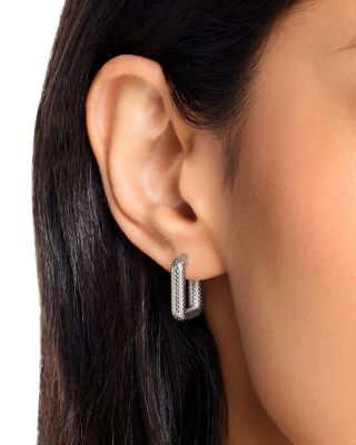 Textured Square Hoop Earrings in Sterling Silver