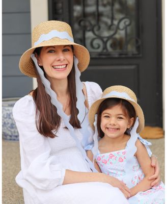 Girls' Straw Harbor Hat with Scalloped Ribbon - Little Kid, Big Kid