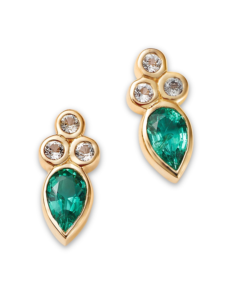 Moon & Meadow 14K Yellow Gold Emerald & White Topaz Bezel Stud Earrings – Exclusive