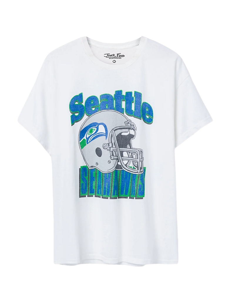 Junk Food Clothing Nfl Seattle Seahawks Throwback Helmet Flea Market Tee In White