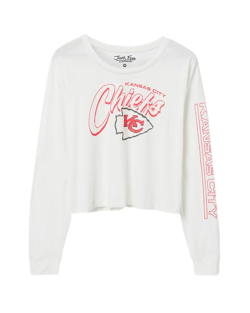 Junk Food Clothing Women's Nfl Kansas City Chiefs Touchdown Long Sleeve Cropped Tee