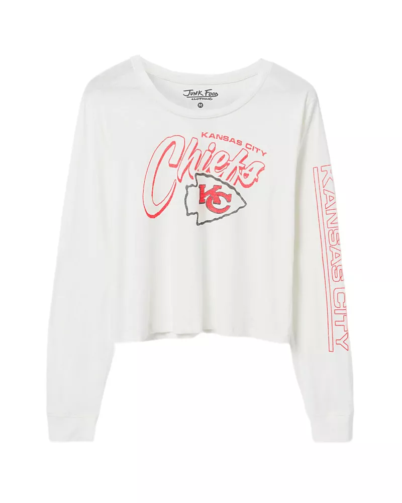 Junk Food Clothing Women's Nfl Kansas City Chiefs Touchdown Long Sleeve Cropped Tee