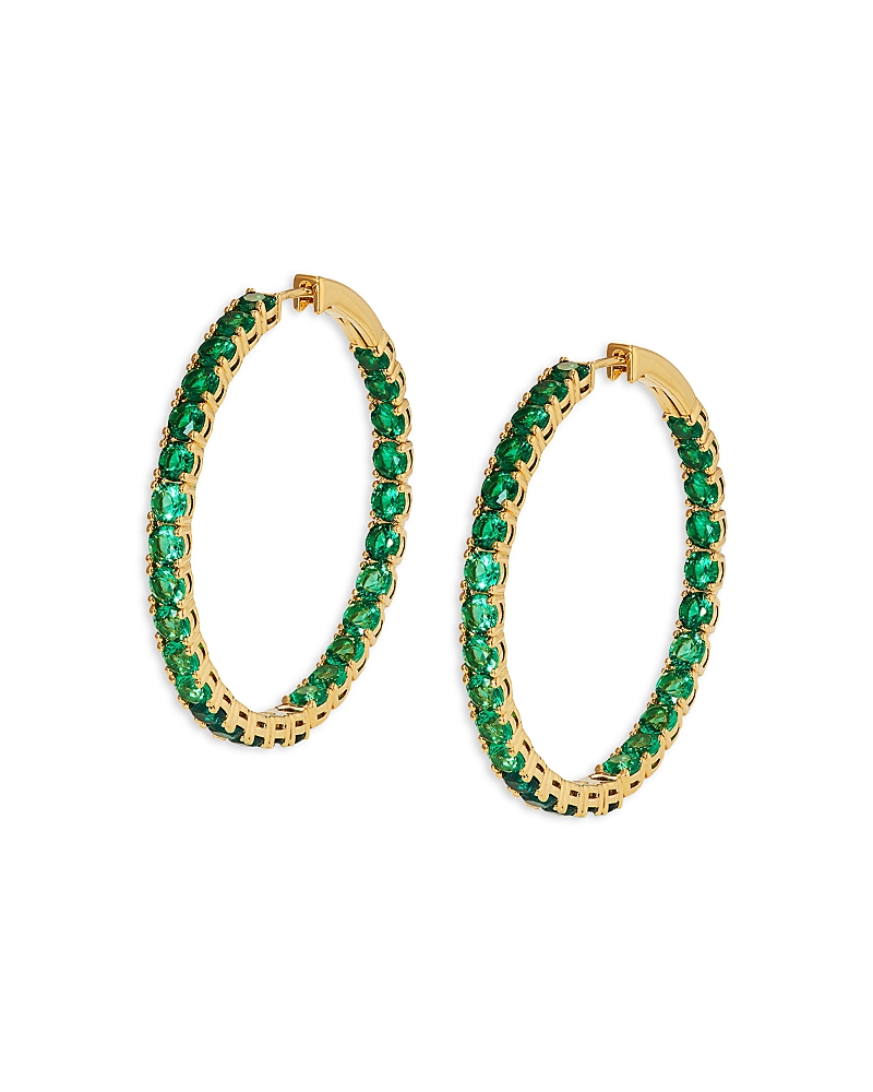 Nadri Green Cubic Zirconia Inside Out Medium Hoop Earrings In Gold