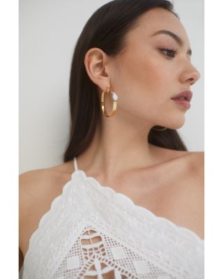 Cubic Zirconia Pear Solitaire Medium Hoop Earrings