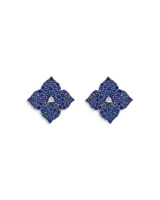 PIRANESI - 18K White Gold Small Fiore Earrings with Blue Sapphires and Diamonds