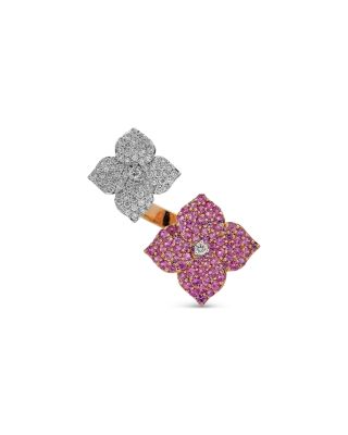 PIRANESI - 18K Rose Gold Double Fiore Ring with Pink Sapphires and Diamonds