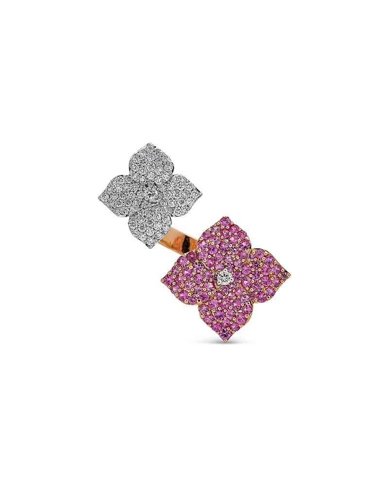 Piranesi 18k Rose Gold Double Fiore Ring With Pink Sapphires And Diamonds In Pink/white