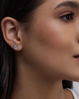 Certified Lab Grown Oval Diamond Stud Earrings in 18K White Gold, 2.0 tcw