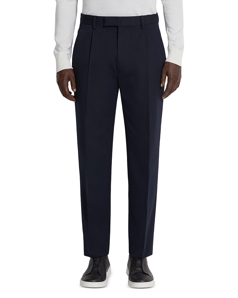Zegna Straight Pleated Casual Pants In Navy Blue