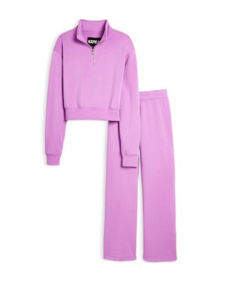 KatieJnyc - Girls' Dylan Quarter Zip Top & Wide Leg Sweatpants - Big Kid