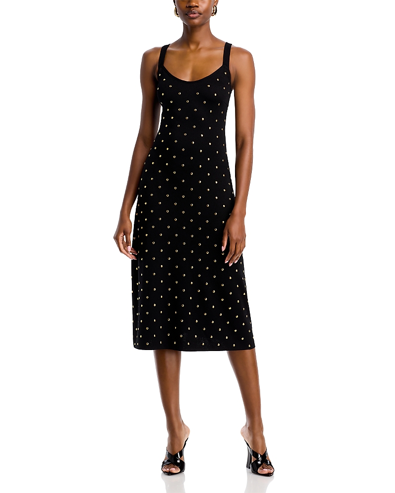 Misook Modern Fit Gold Stud Midi Soft Knit Tank Dress In Black