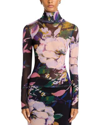 Floral Mesh Turtleneck Top - Exclusive