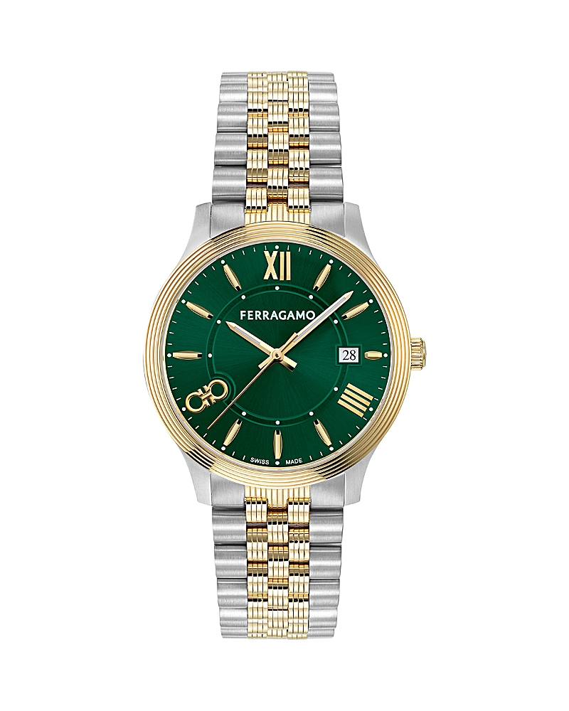 Ferragamo Duo Watch, 40mm In Green/two-tone