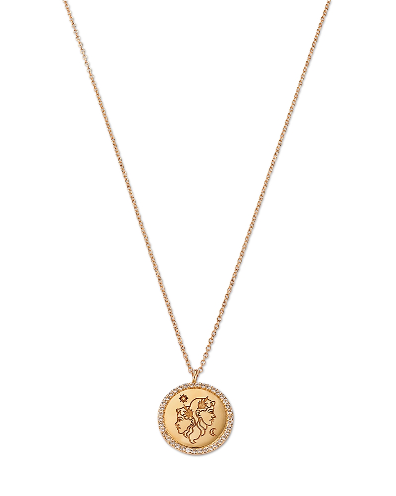 Moon & Meadow 14k Yellow Gold White Topaz Zodiac Pendant Necklace, 16-18 In Gemini