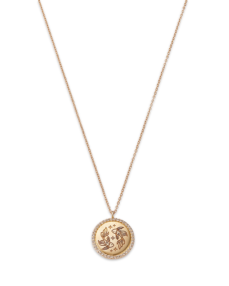 Moon & Meadow 14k Yellow Gold White Topaz Zodiac Pendant Necklace, 16-18 In Pisces