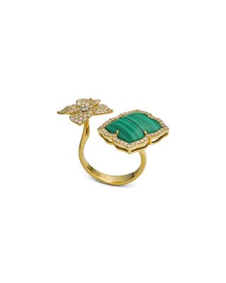 18K Yellow Gold Double Capri Fiore Ring with Malachite and Diamonds