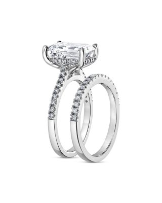 Certified Lab Grown Diamond Emerald Cut & Round Bridal Set in 18K White Gold, 4.50 tcw