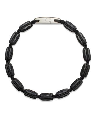 Men's Sculpted Cable Woven Tile Bracelet in Black Titanium with Sterling Silver and Black Nylon, 8.5mm