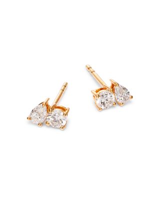 14K Yellow Gold Lab Grown Diamond Round & Pear Duet Stud Earrings