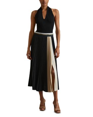 【海外限定】REISS☆スカートBlack Iris Pleated Waistband Deta Reiss Iris Black Pleated Waistband Detail Midi Skirt - REISS