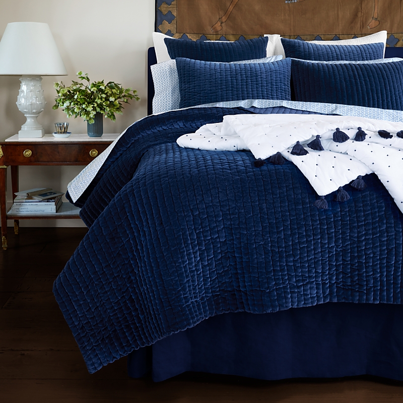 John Robshaw Velvet Quilted Coverlet, Queen In Indigo