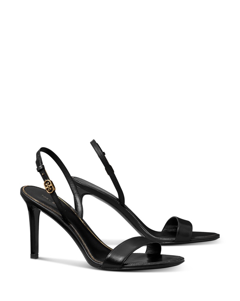Tory Burch Women's Double T Buckle Heel Sandals in Perfect Black