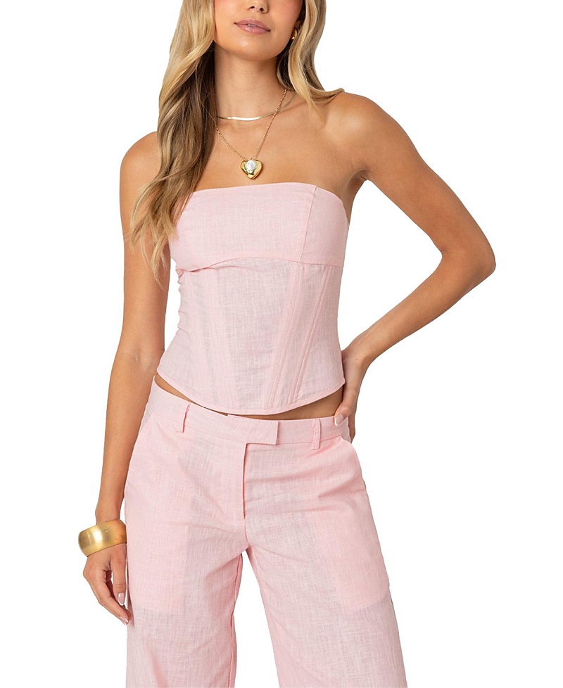 Edikted Arya Linen Look Corset Top In Light Pink