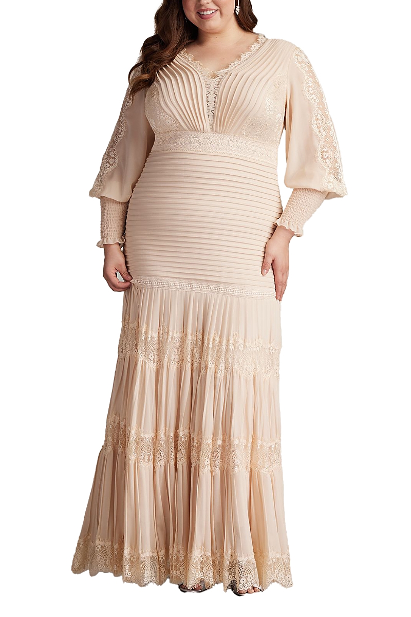 Tadashi Shoji Nyssa Bishop Sleeve Gown - Plus Size In Taupe