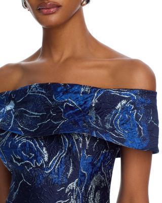 Off-the-Shoulder Metallic Floral Jacquard Gown