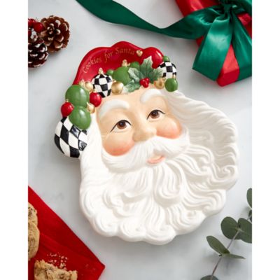 Christmas Tree Figural Black and White Santa Plate