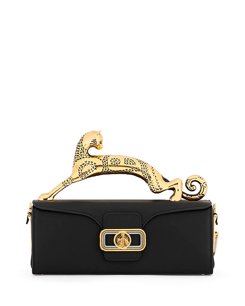 Shop Lanvin Medium Pencil Cat Leather Bag In Black