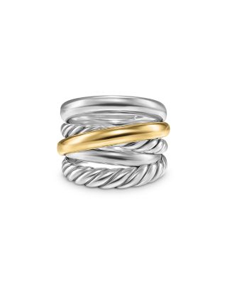 Crossover Five Row Ring in Sterling Silver with 14K Yellow Gold, 17.5mm