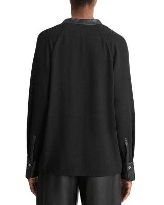 Faux Leather Trim Blouse