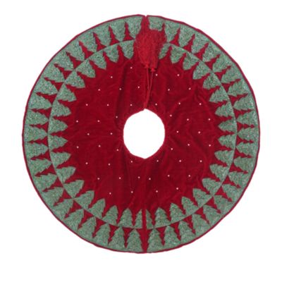 Sudha Pennathur Red Velvet Embroidered 30 Tree Skirt