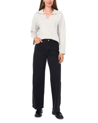 V Neck Spread Collar Sweater